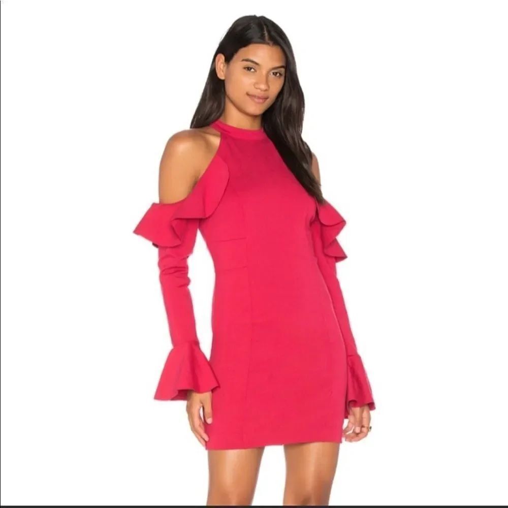 FREE PEOPLE RED OPEN SHOULDER RUFFLE DRESS